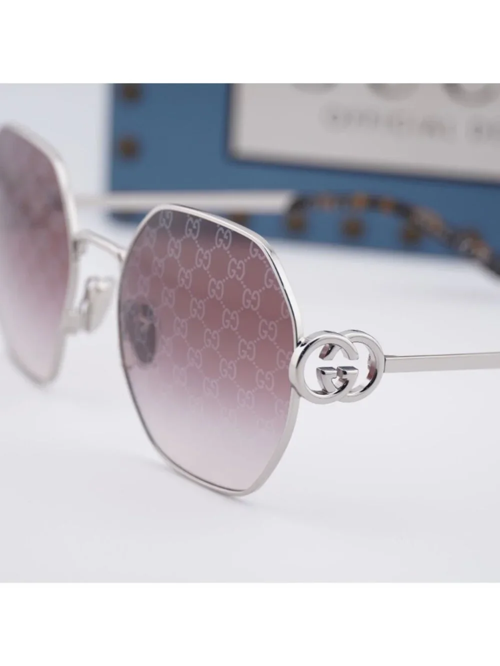 Gucci GG2046S 004  Geometric Sunglasses - Silver / Red Gradient